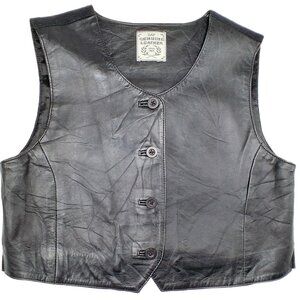 Vintage 1990s GAP Genuine Leather Vest Black Wool Back Button Front Womens S